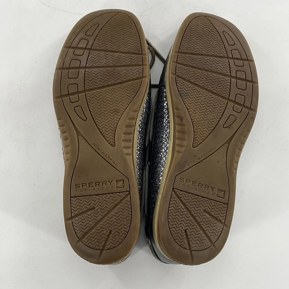Sperry Angelfish Top-Sider Women 9 Silver Leather Shimmer Boat Shoe Preppy Deck‎